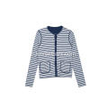 Cardigan rayé tricoté à col rond et poche boutonnée pour femme